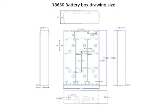 18650 Battery Holder drawing Size