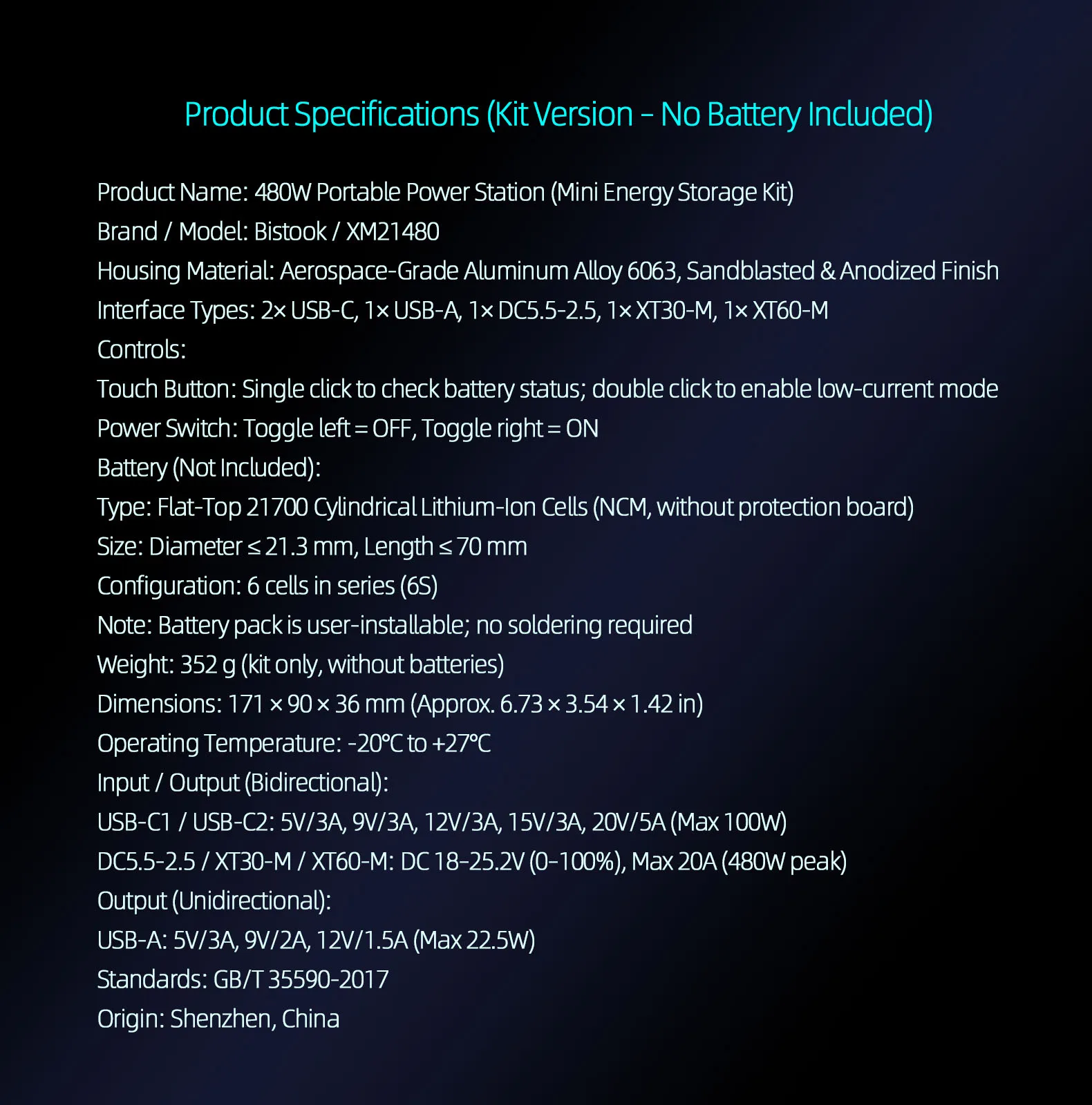 05 Bistook XM21480 480W portable power station kit with dual 100W USB-C and XT60